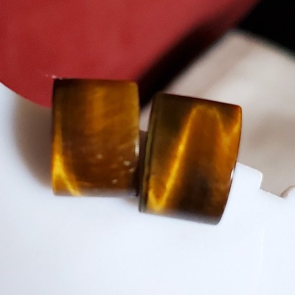 Tiger's Eye Dome Stud Earrings Artisan Elegant NWT - Picture 3 of 3